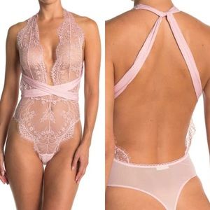 Free People Pink Showoff Lace Bodysuit